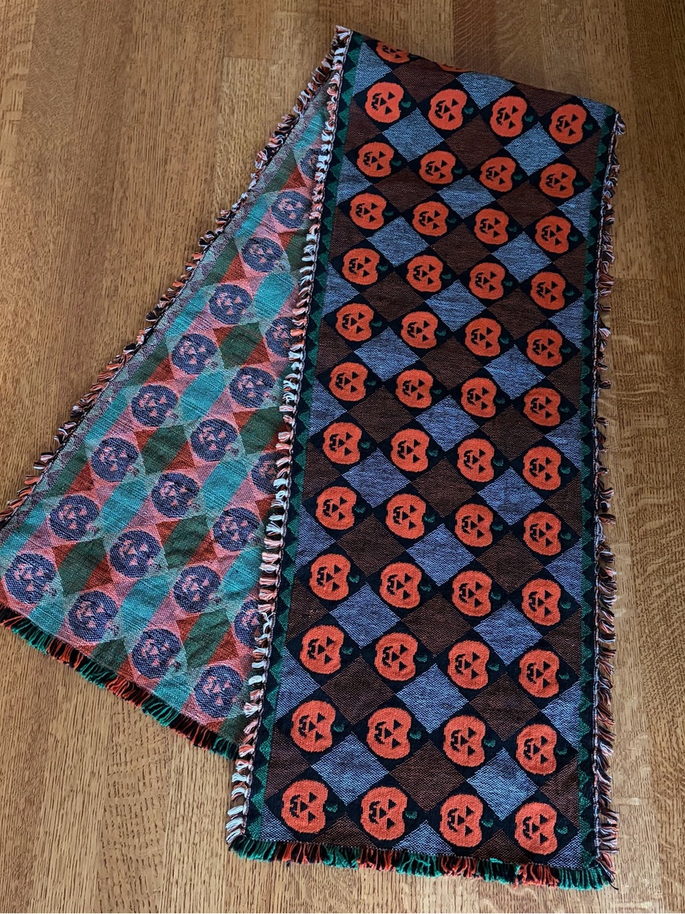 Vintage 90s Halloween Tapestry Table Runner Jack-O-Lanterns Pumpkins 13” x 68”